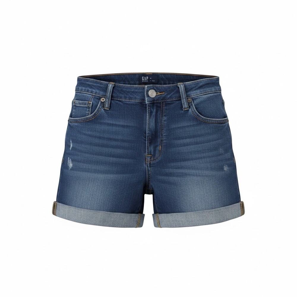 Gap Jean Shorts Womens Size 28 Blue Denim Mid Rise Stretch Rolled Cuff A155